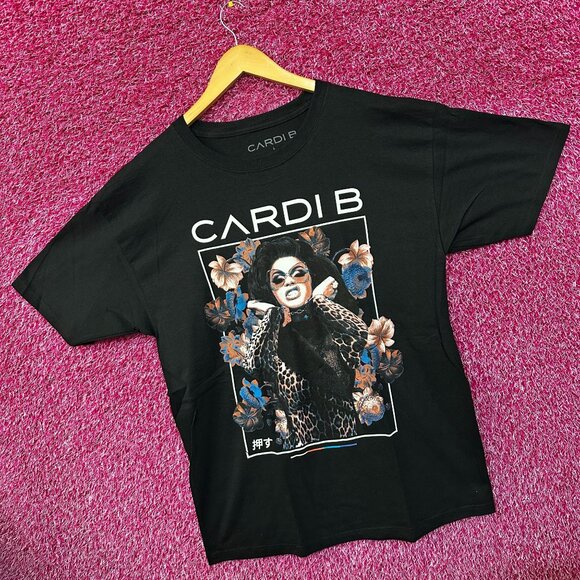 Cardi B Flowers Rap Black Tshirt size Large - Picture 3 of 4